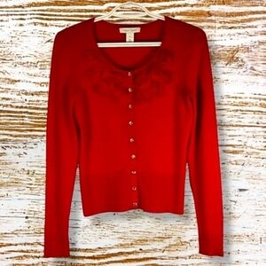 White House Black Market Women's Top Size XS Red Knit Roses